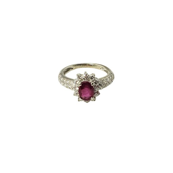 Vintage 14 Karat White Gold Ruby and Diamond Ring Size 4.5 GAI Certified #11655 - Picture 2 of 8